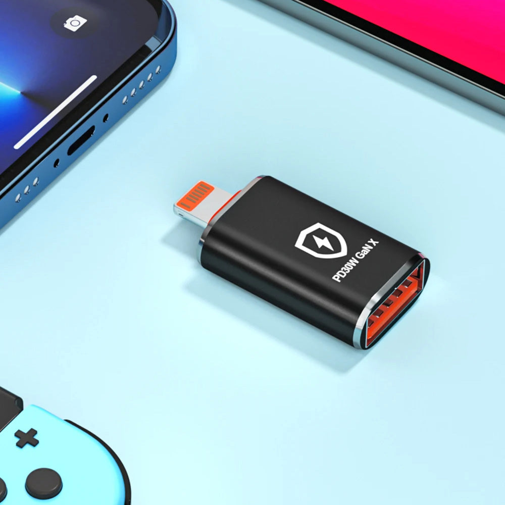 Adaptor OTG Lightning - USB-A Techsuit A6 HyperPort, Μαύρο Πορτοκαλί