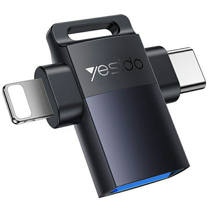 Adaptor OTG Lightning / USB-C - USB-A Yesido GS35, Γκρι