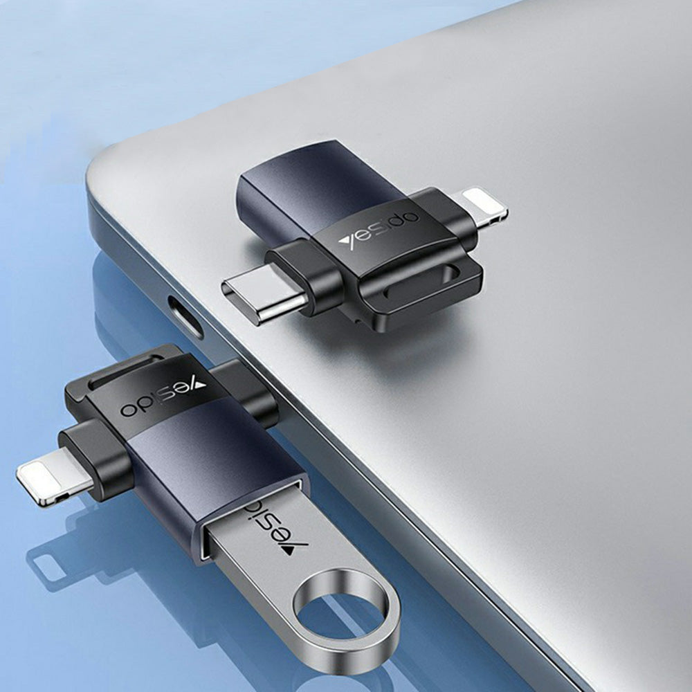 Adaptor OTG Lightning / USB-C - USB-A Yesido GS35, Γκρι