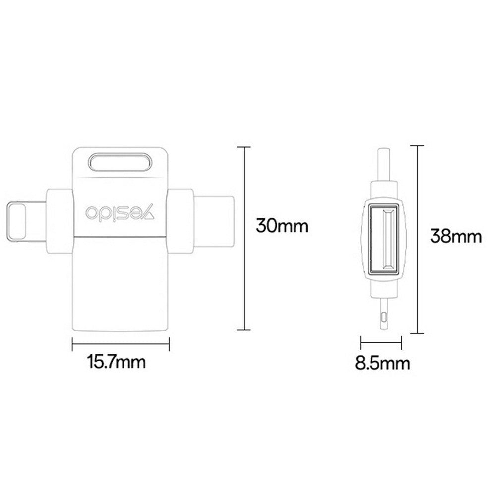 Adaptor OTG Lightning / USB-C - USB-A Yesido GS35, Γκρι