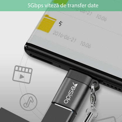 Adaptor OTG USB-C - USB-A Yesido GS06, Μαύρο