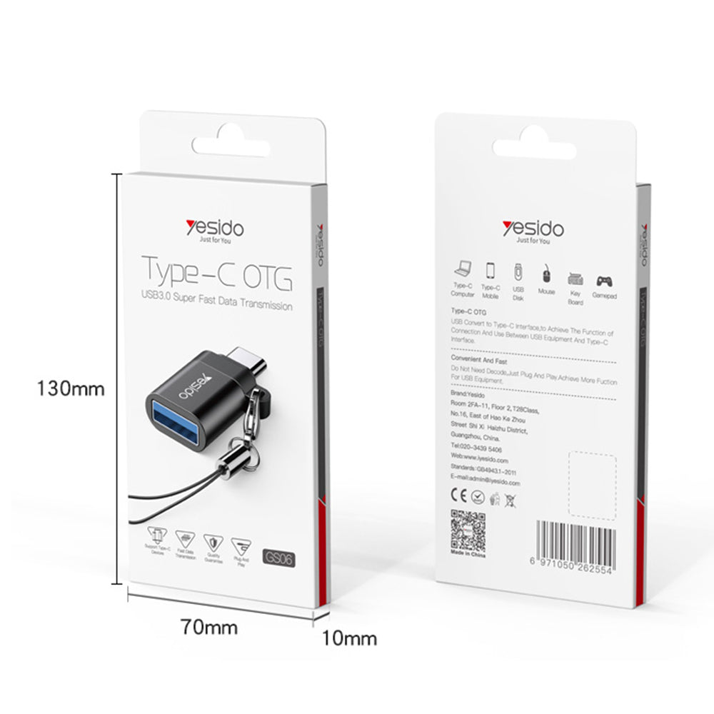 Adaptor OTG USB-C - USB-A Yesido GS06, Μαύρο