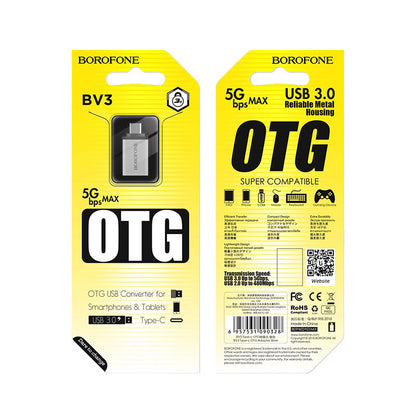 Προσαρμογέας OTG USB-A - USB-C Borofone BV3, Ασημί