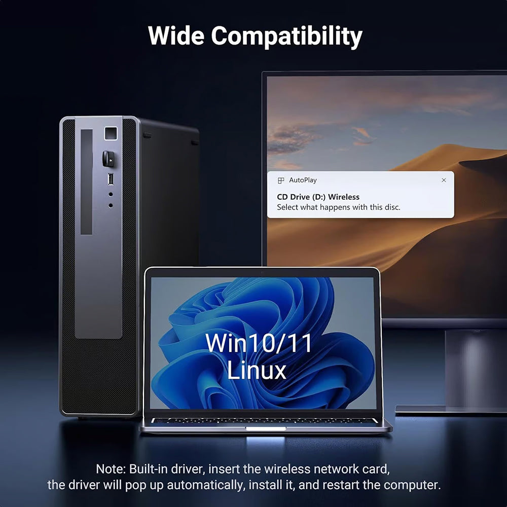 UGREEN CM762 (35264) Wireless Adapter, Dual Band, Wi-Fi 6, 600Mbps, Black