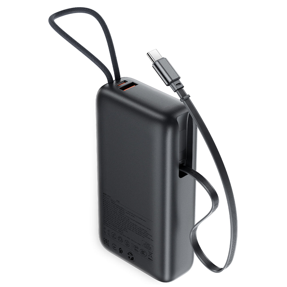 Acefast M34 External Battery, 20000mAh, 45W, QC + PD, 1 x USB-A - 2 x USB-C, Gray