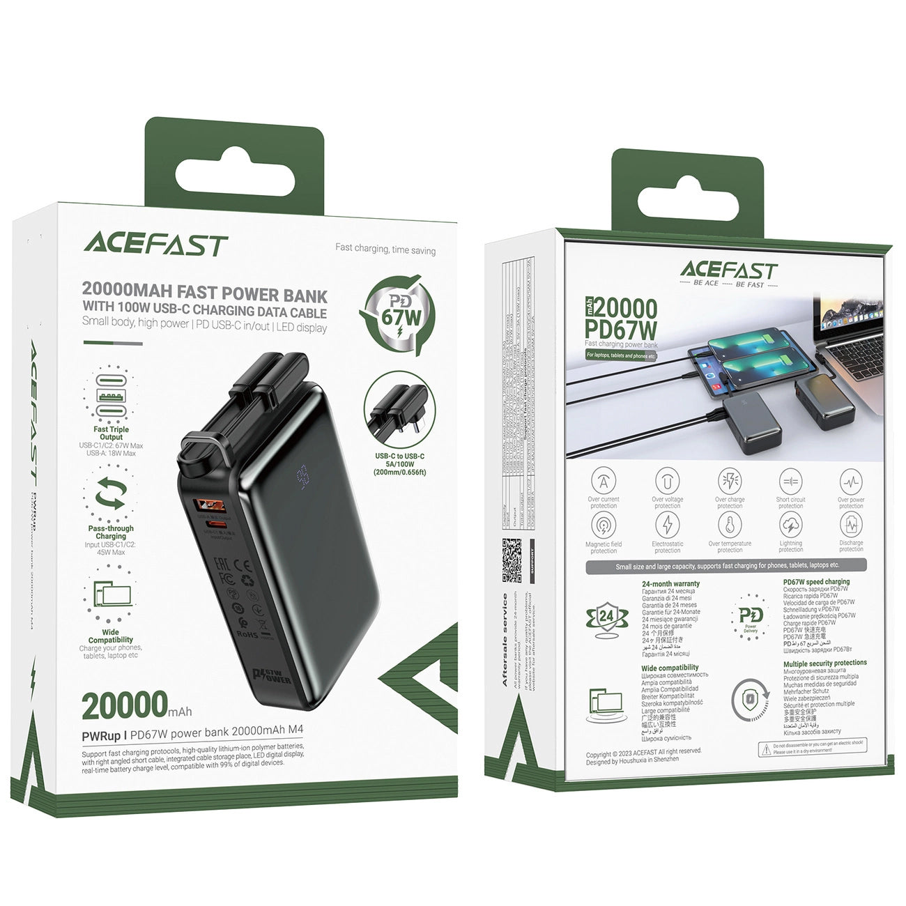 Εξωτερική μπαταρία Acefast M4, 20000mAh, 67W, PD + QI, 1 x USB-A - 2 x USB-C, Μαύρο