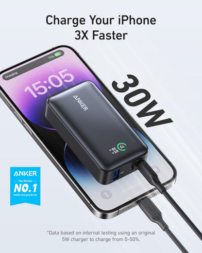 Εξωτερική μπαταρία Anker 533, 10000mAh, 30W, QC + PD, 1 x USB-A - 2 x USB-C, μαύρο A1256G12