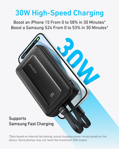 Εξωτερική μπαταρία Anker PowerCore, 20000mAh, 30W, QC + PD, 1 x Lightning - 1 x USB-A - 2 x USB-C, μαύρο A1681G11 