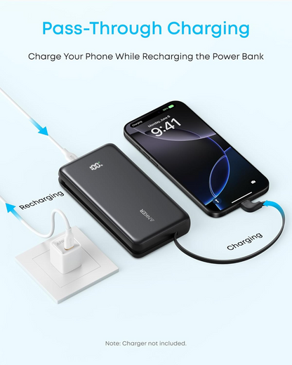 Εξωτερική Μπαταρία Anker Zolo, 10000mAh, 22.5W, QC + PD, 1 x USB-A - 2 x USB-C, Μαύρη A110DH11