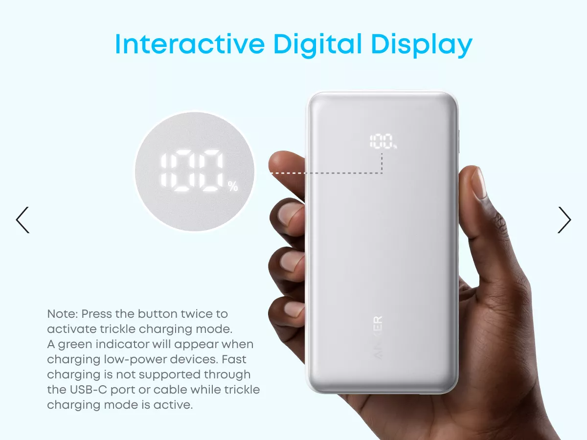 Εξωτερική Μπαταρία Anker Zolo, 10000mAh, 22.5W, QC + PD, 1 x USB-A - 2 x USB-C, Λευκή A110DH21