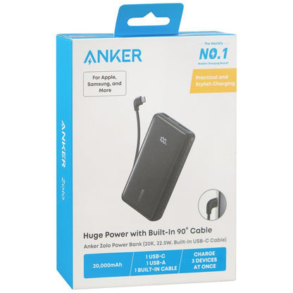 Εξωτερική Μπαταρία Anker Zolo, 20000mAh, 22.5W, QC + PD, 1 x USB-A - 2 x USB-C, Μαύρη A110EH11
