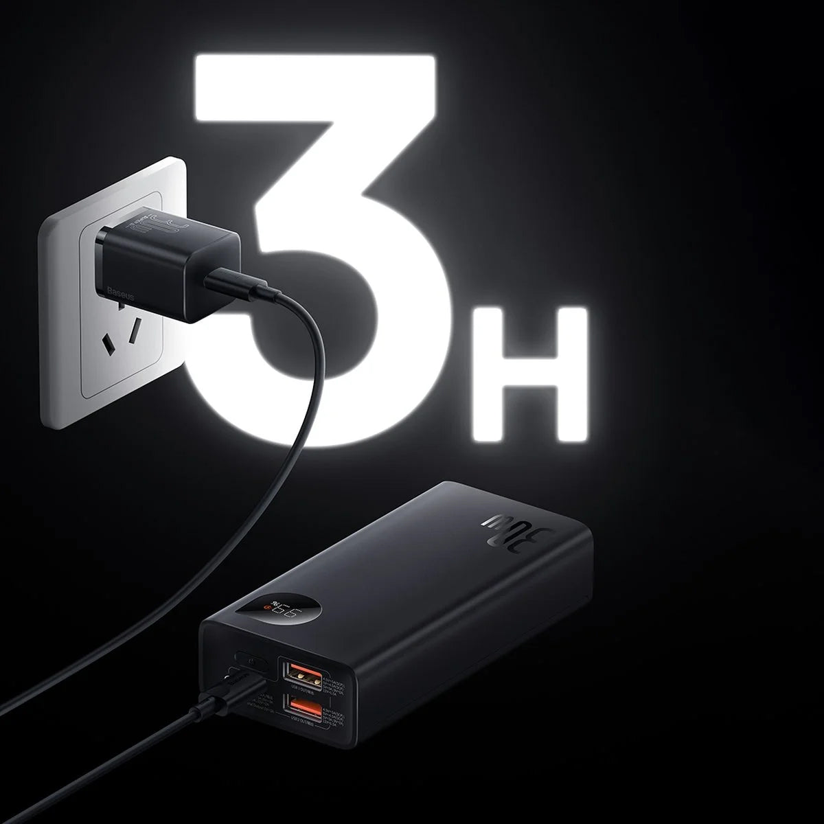 Εξωτερική Μπαταρία Baseus Adaman2, 10000mAh, 30W, QC + PD, 1 x USB-C - 2 x USB-A, Μαύρη PPAD040101