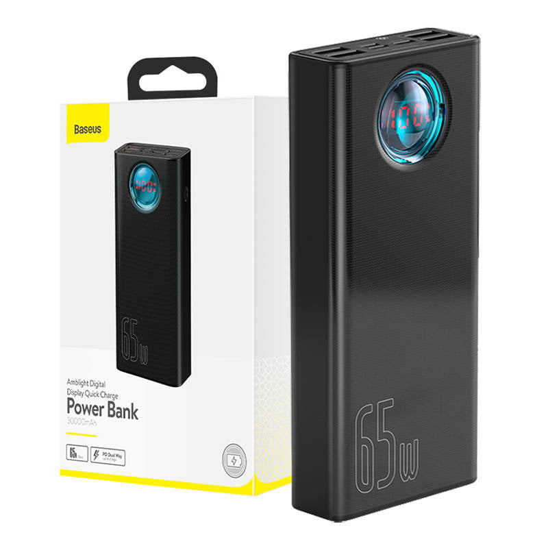 Εξωτερική Μπαταρία Baseus Amblight Digital Display, 30000mAh, 65W, QC + PD, 1 x USB-C - 4 x USB-A, Μαύρη PPLG000101
