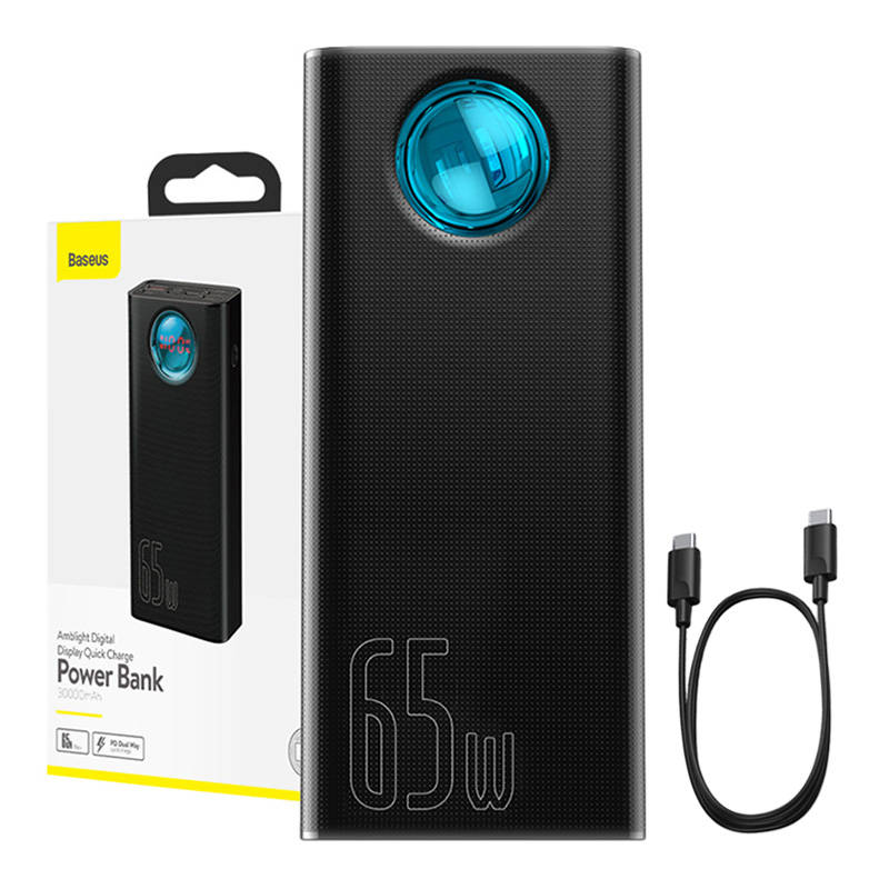 Εξωτερική Μπαταρία Baseus Amblight Digital Display, 30000mAh, 65W, QC + PD, 1 x USB-C - 4 x USB-A, Μαύρη PPLG000101