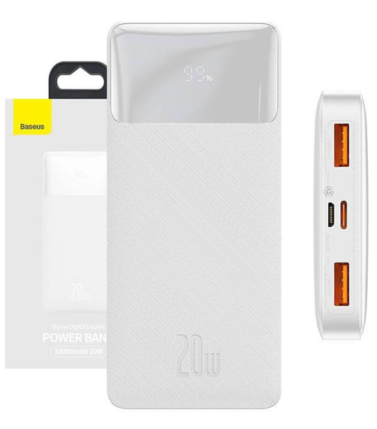 Εξωτερική Μπαταρία Baseus Bipow, 10000mAh, 20W, QC + PD, 1 x USB-C - 2 x USB-A, Λευκή PPBD050502