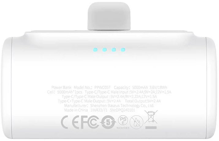Εξωτερική Μπαταρία Baseus Compact, 5000mAh, 20W, PD, 2 x USB-C, Λευκή P10068306213-00