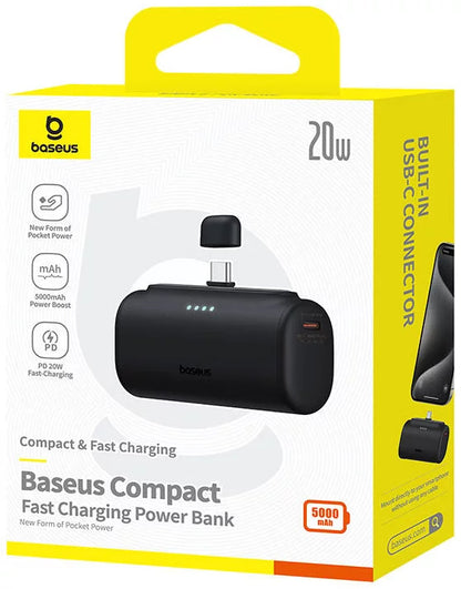 Εξωτερική Μπαταρία Baseus Compact, 5000mAh, 20W, PD, 2 x USB-C, Μαύρη P10068306113-00