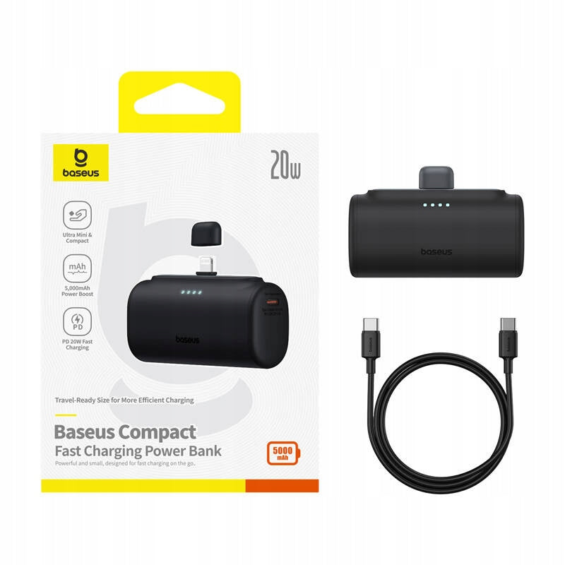 Εξωτερική Μπαταρία Baseus Compact, 5000mAh, 20W, PD, 1 x Lightning - 1 x USB-C, Μαύρη P10068307113-00