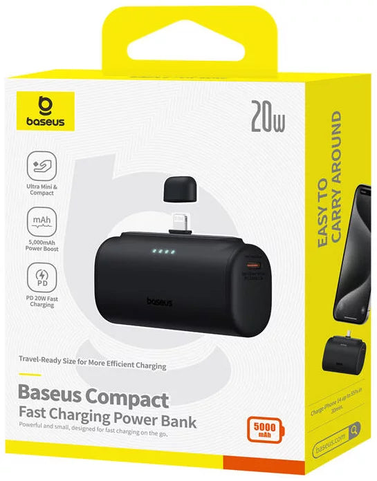 Εξωτερική Μπαταρία Baseus Compact, 5000mAh, 20W, PD, 1 x Lightning - 1 x USB-C, Μαύρη P10068307113-00