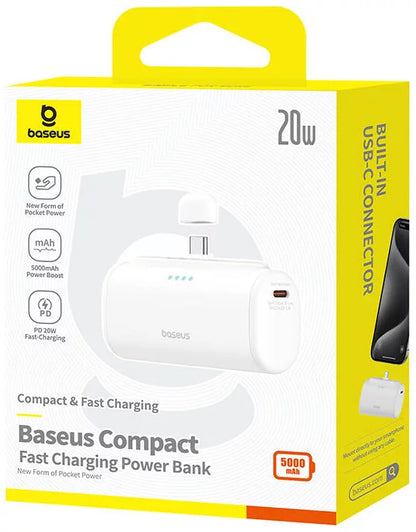 Εξωτερική Μπαταρία Baseus Compact, 5000mAh, 20W, PD, 2 x USB-C, Λευκή P10068306213-00
