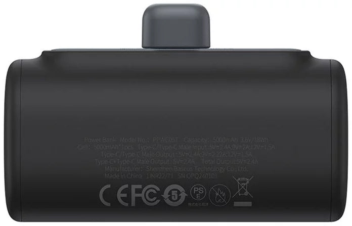 Εξωτερική Μπαταρία Baseus Compact, 5000mAh, 20W, PD, 1 x Lightning - 1 x USB-C, Μαύρη P10068307113-00