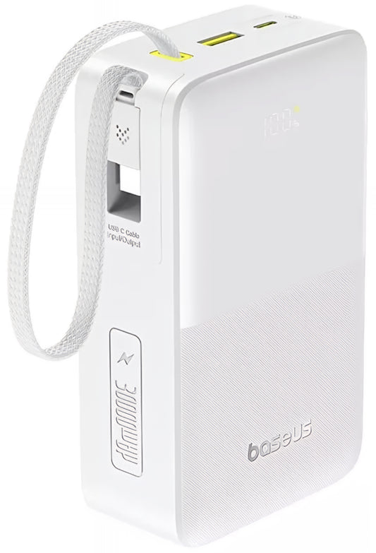Baseus EnerFill Bipow2 Pro External Battery, 30000mAh, 22.5W, QC + PD, 1 x USB-A - 2 x USB-C, White E0028101