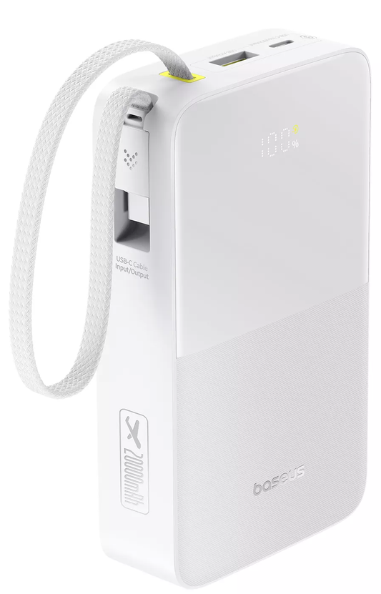 Εξωτερική Μπαταρία Baseus EnerFill Bipow2 Pro, 20000mAh, 22.5W, QC + PD, 1 x USB-A - 2 x USB-C, Λευκή E0027700