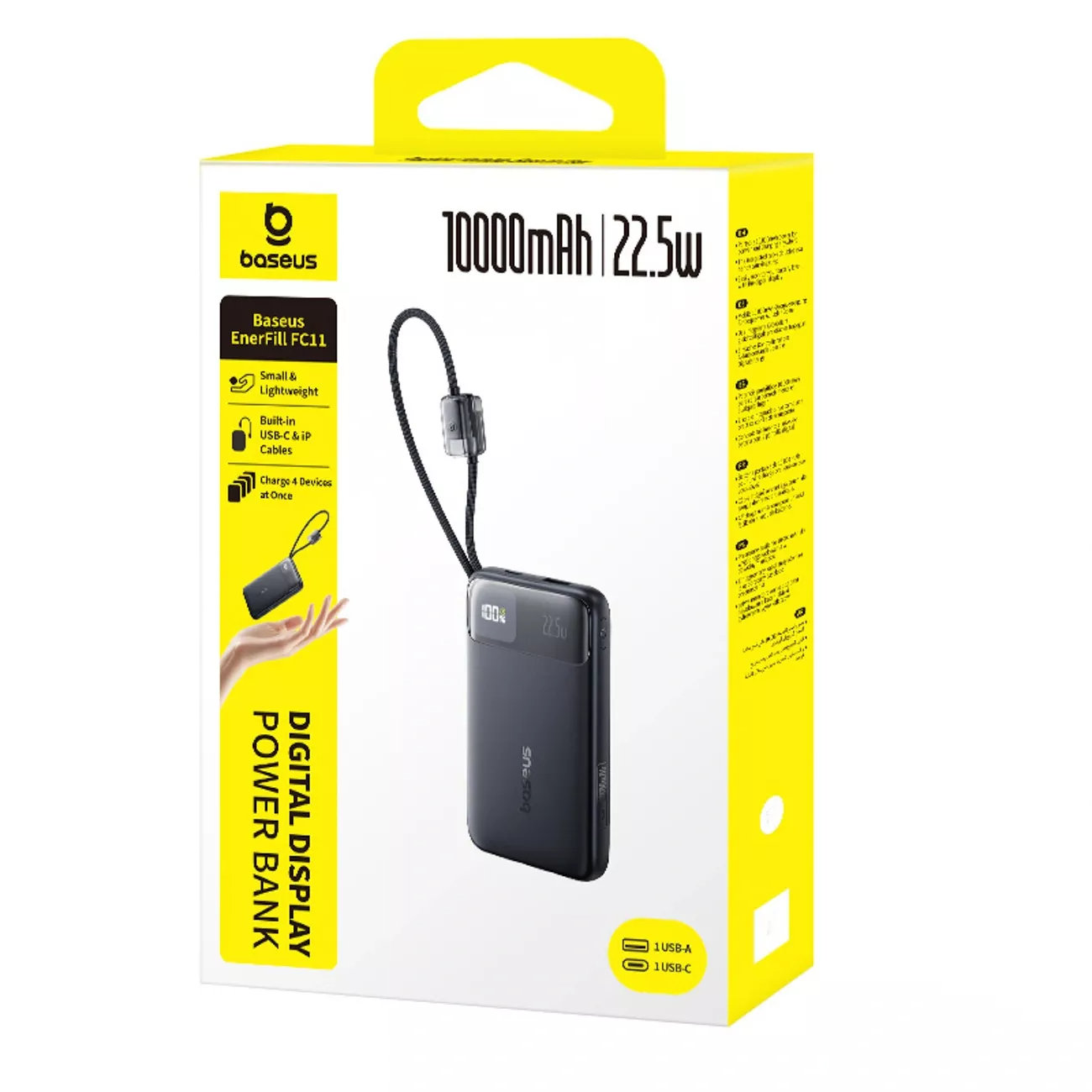 Εξωτερική Μπαταρία Baseus EnerFill FC11, 10000mAh, 22.5W, QC + PD, 1 x Lightning - 1 x USB-A - 2 x USB-C, Μαύρο E0027R04