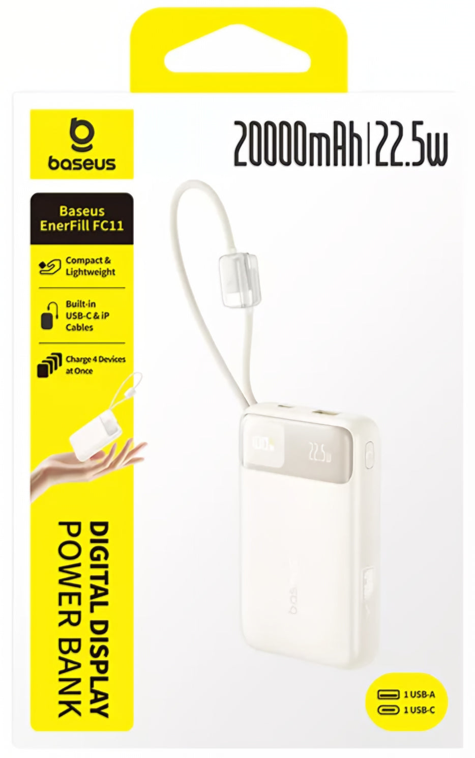 Εξωτερική Μπαταρία Baseus EnerFill FC11, 20000mAh, 22.5W, QC + PD, 1 x Lightning - 1 x USB-A - 2 x USB-C, Μπεζ E0027S05