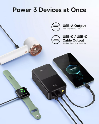 Εξωτερική Μπαταρία Baseus EnerFill Bipow2 Pro, 30000mAh, 22.5W, QC + PD, 1 x USB-A - 2 x USB-C, Μαύρη E0028100