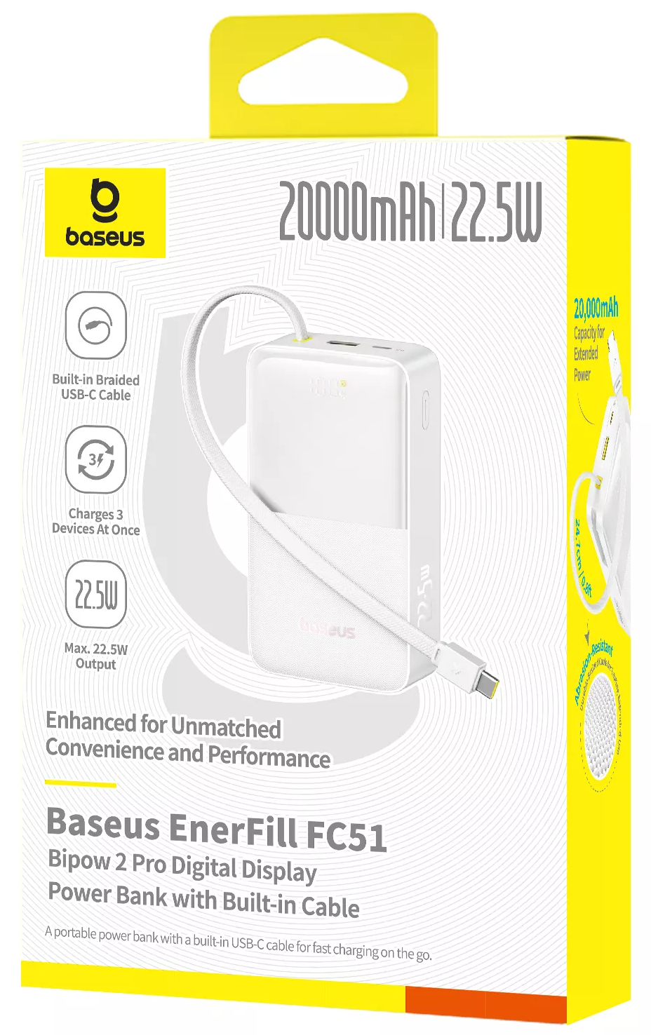 Εξωτερική Μπαταρία Baseus EnerFill Bipow2 Pro, 20000mAh, 22.5W, QC + PD, 1 x USB-A - 2 x USB-C, Λευκή E0027700