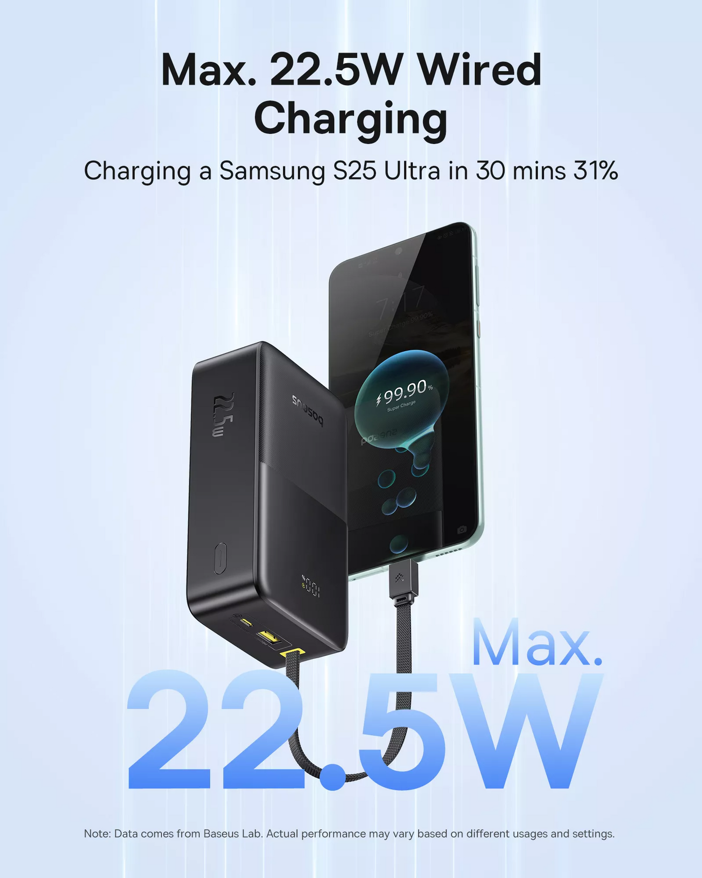 Εξωτερική Μπαταρία Baseus EnerFill Bipow2 Pro, 30000mAh, 22.5W, QC + PD, 1 x USB-A - 2 x USB-C, Μαύρη E0028100