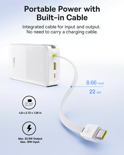 Εξωτερική Μπαταρία Baseus EnerFill Bipow2 Pro, 20000mAh, 22.5W, QC + PD, 1 x USB-A - 2 x USB-C, Λευκή E0027700