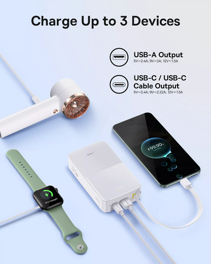 Εξωτερική Μπαταρία Baseus EnerFill Bipow2 Pro, 20000mAh, 22.5W, QC + PD, 1 x USB-A - 2 x USB-C, Λευκή E0027700