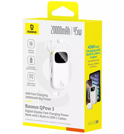 Εξωτερική Μπαταρία Baseus EnerFill FC31, 20000mAh, 45W, QC + PD, 1 x Lightning - 1 x USB-A - 2 x USB-C, Λευκό P10082105213-00