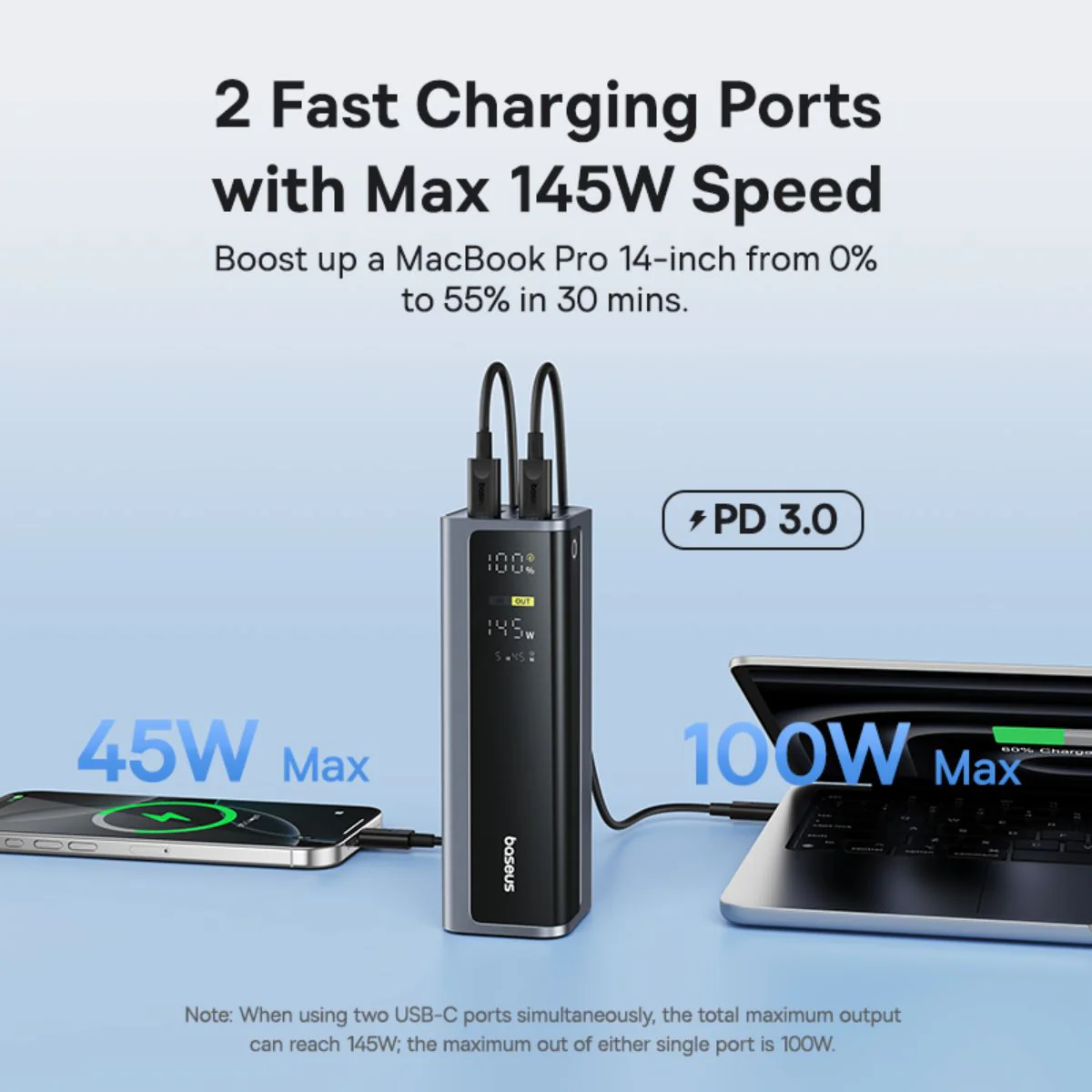 Εξωτερική Μπαταρία Baseus EnerGeek GP12, 20800mAh, 145W, QC + PD, 2 x USB-A - 2 x USB-C, Γκρι P10082109813-00