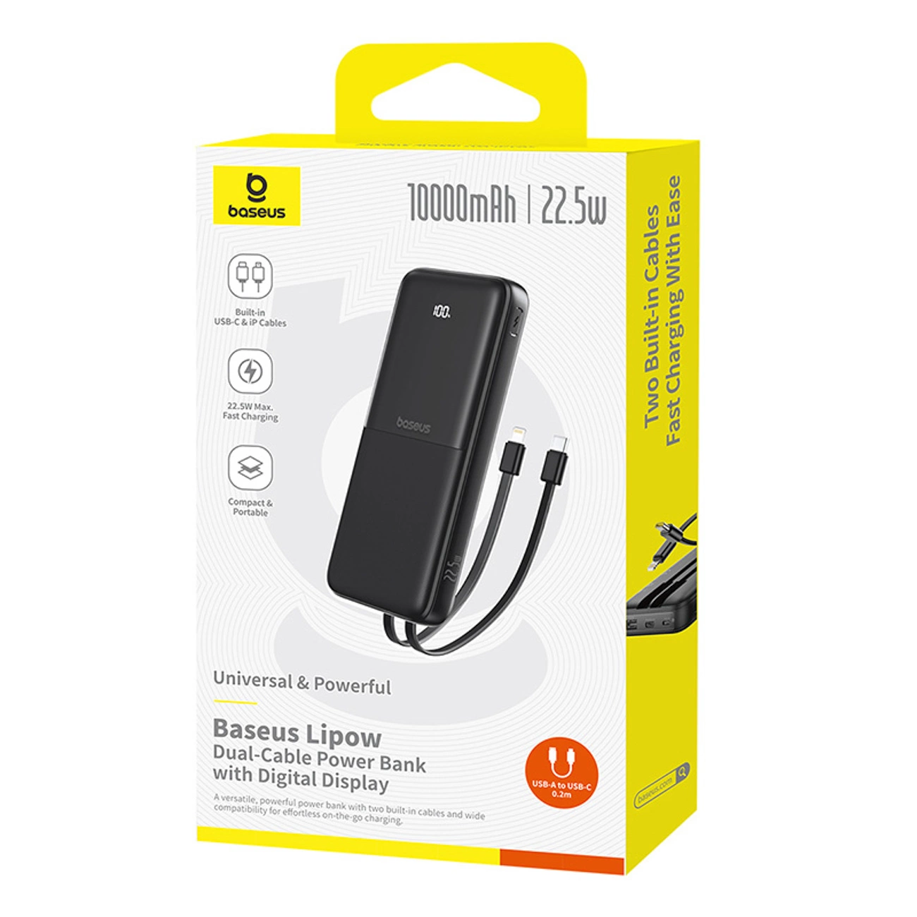 Εξωτερική Μπαταρία Baseus Lipow, 10000mAh, 22.5W, QC + PD, 1 x Lightning - 1 x USB-A - 2 x USB-C, Μαύρη P10079101123-00