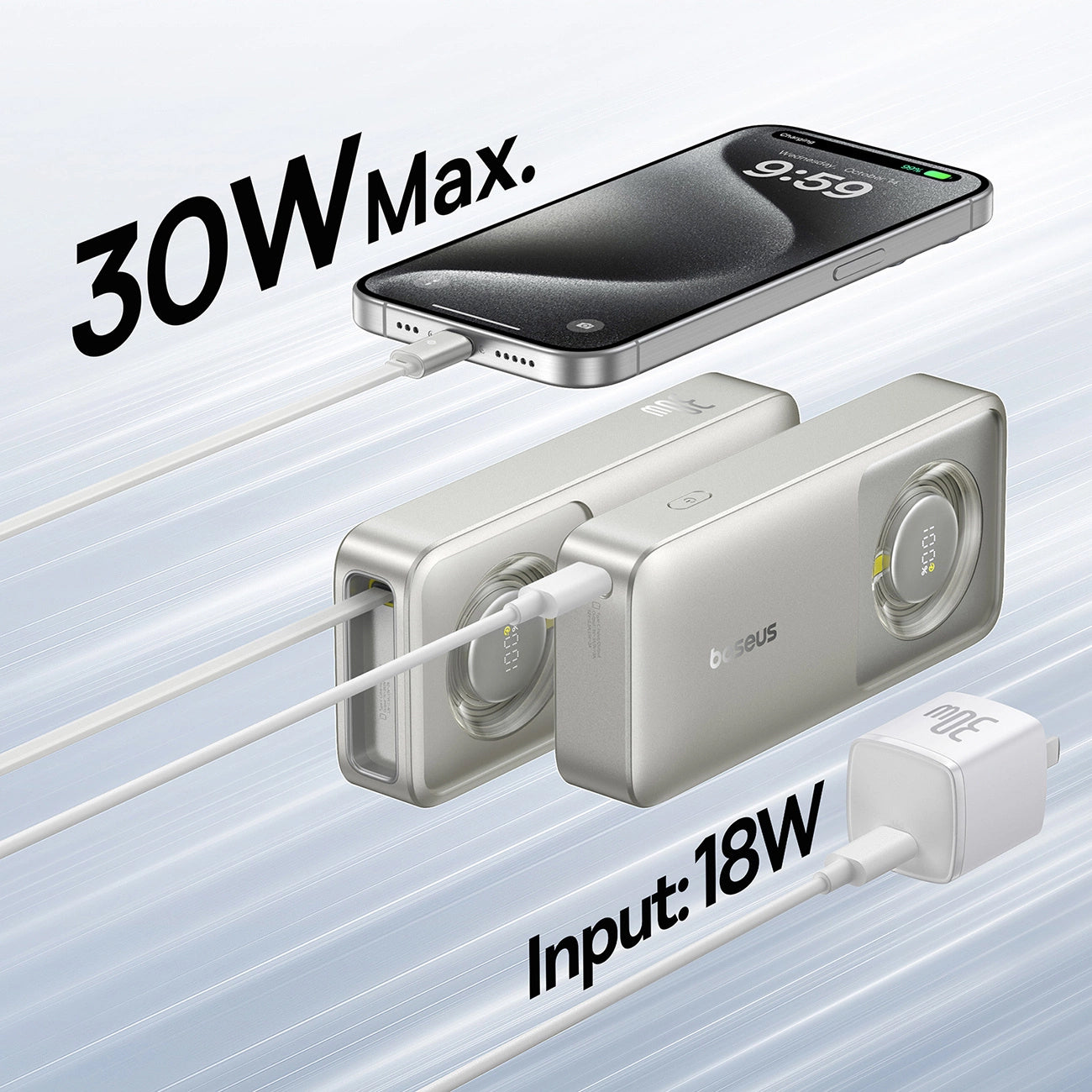 Εξωτερική Μπαταρία Baseus OS Free2Pull, 10000mAh, 30W, PD, 2 x USB-C, Γκρι P10073701843-00