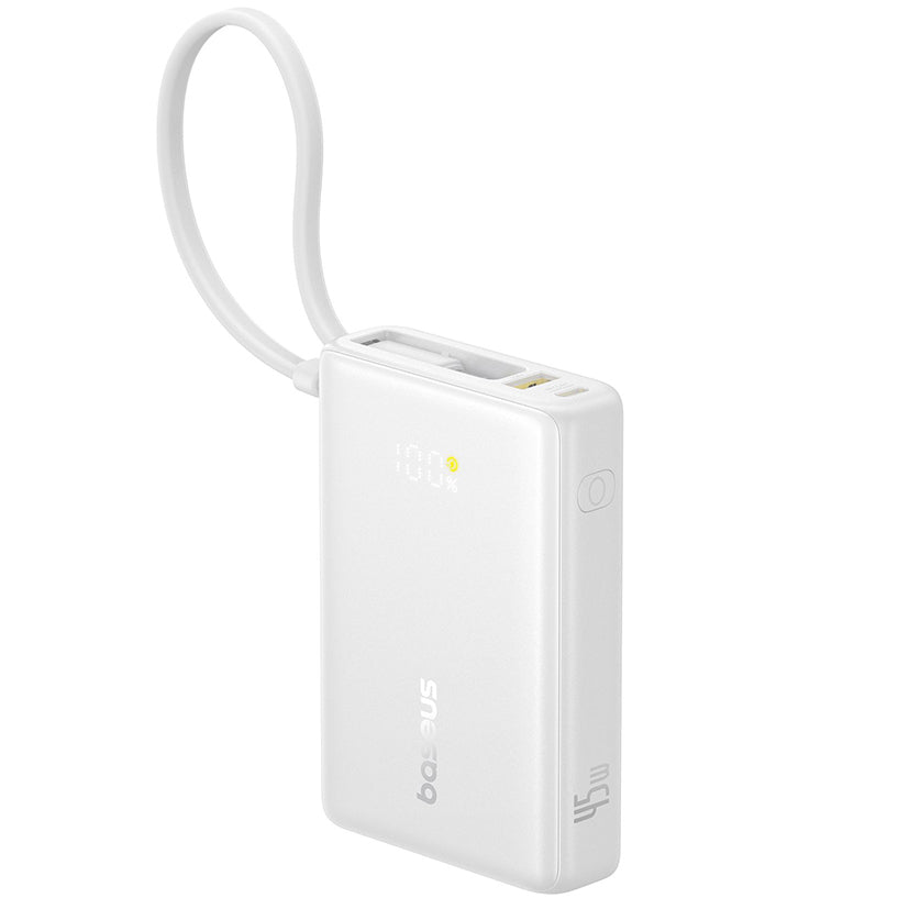 Εξωτερική Μπαταρία Baseus PicoGo, 10000mAh, 45W, QC + PD, 1 x USB-A - 2 x USB-C, Λευκή P10076803213-00