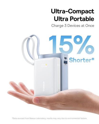 Εξωτερική Μπαταρία Baseus PicoGo, 10000mAh, 45W, QC + PD, 1 x USB-A - 2 x USB-C, Λευκή P10076803213-00