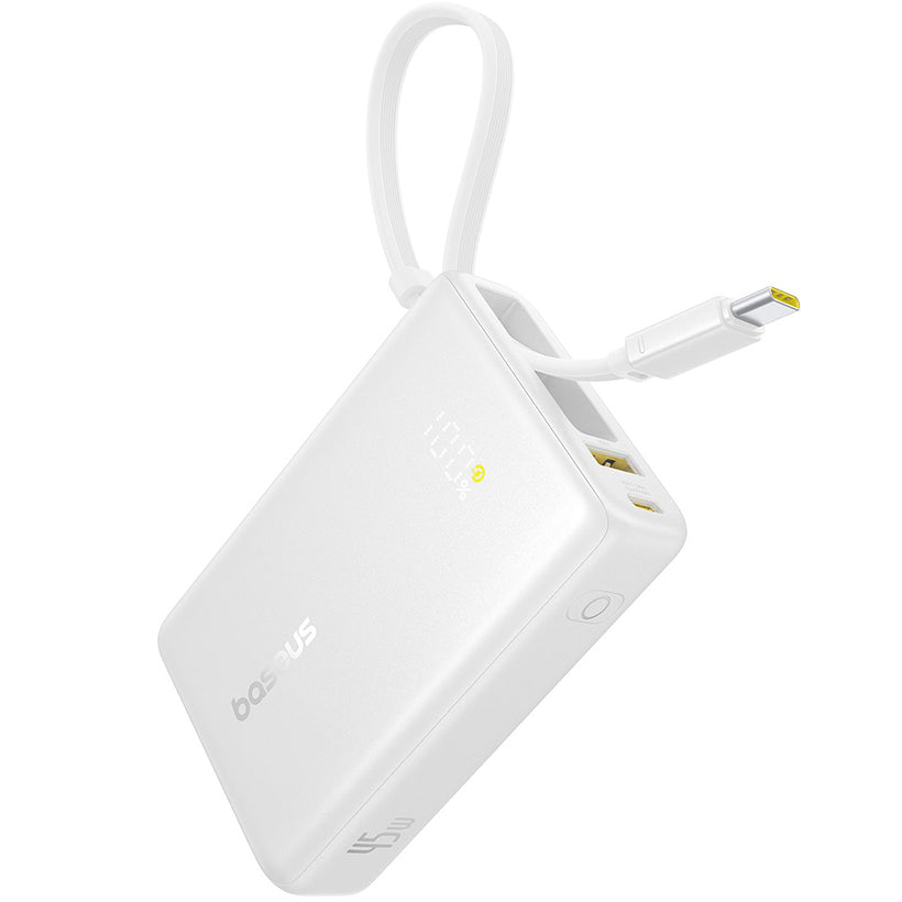 Εξωτερική Μπαταρία Baseus PicoGo, 10000mAh, 45W, QC + PD, 1 x USB-A - 2 x USB-C, Λευκή P10076803213-00