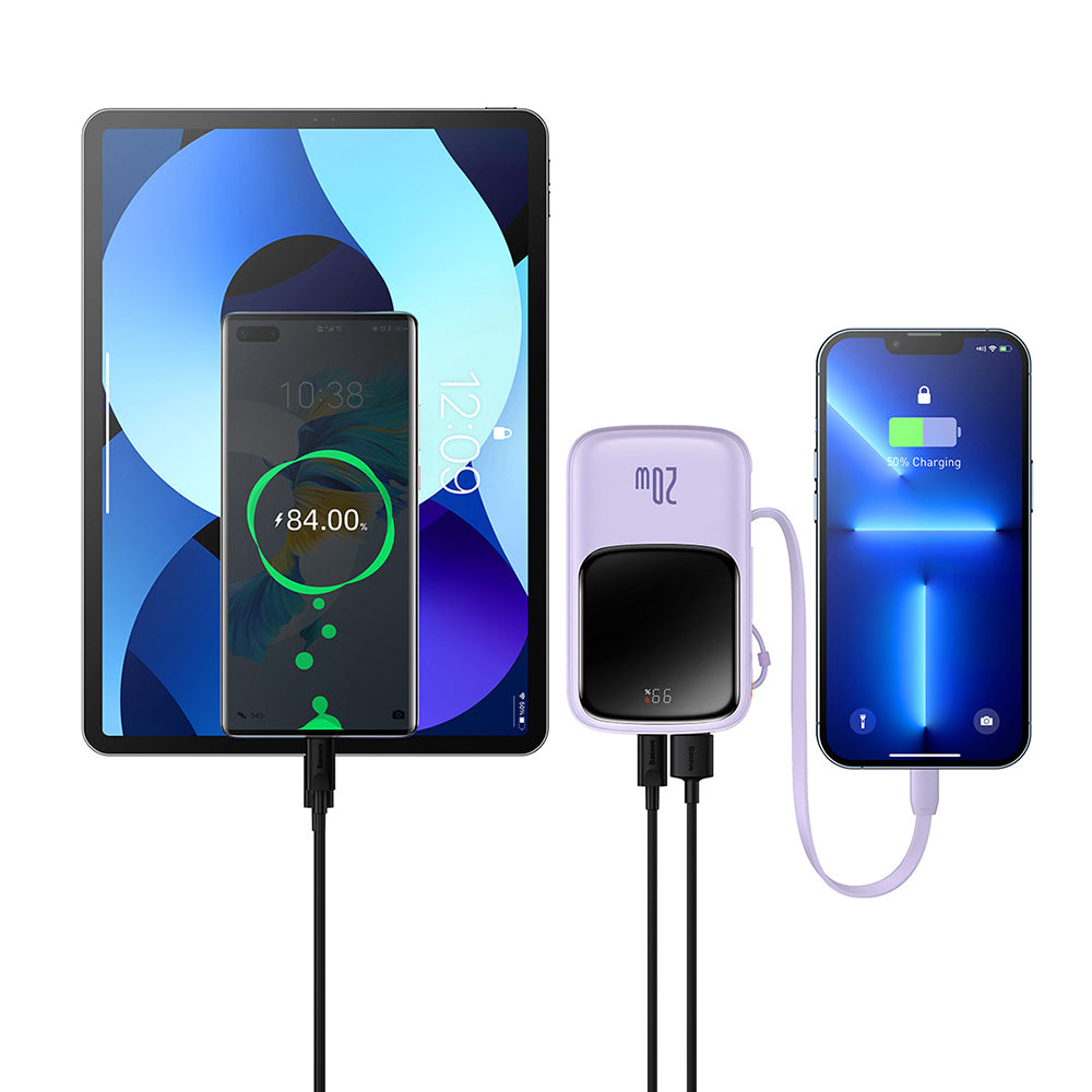 Εξωτερική Μπαταρία Baseus Qpow Pro, 20000mAh, 20W, QC + PD, 1 x Lightning - 1 x USB-A - 1 x USB-C, Μωβ PPQD030005