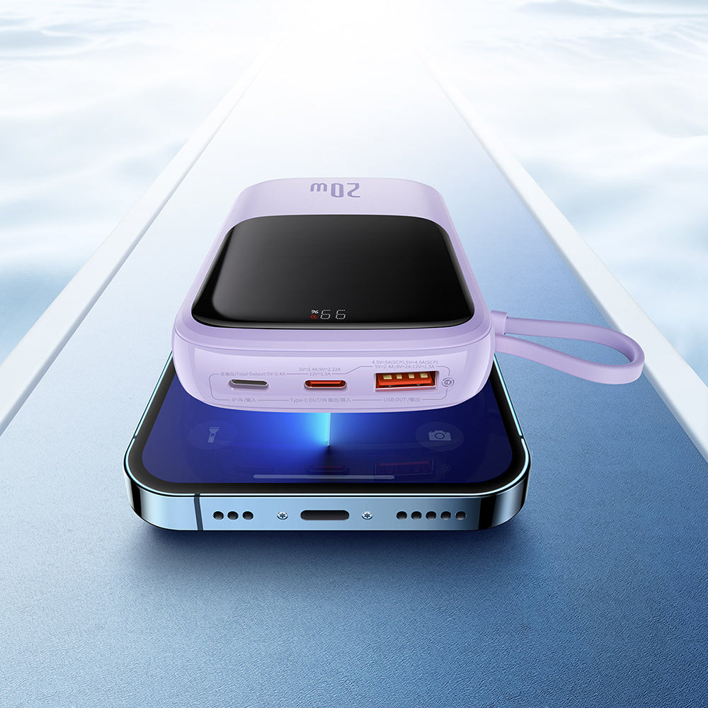 Εξωτερική Μπαταρία Baseus Qpow Pro, 20000mAh, 20W, QC + PD, 1 x Lightning - 1 x USB-A - 1 x USB-C, Μωβ PPQD030005