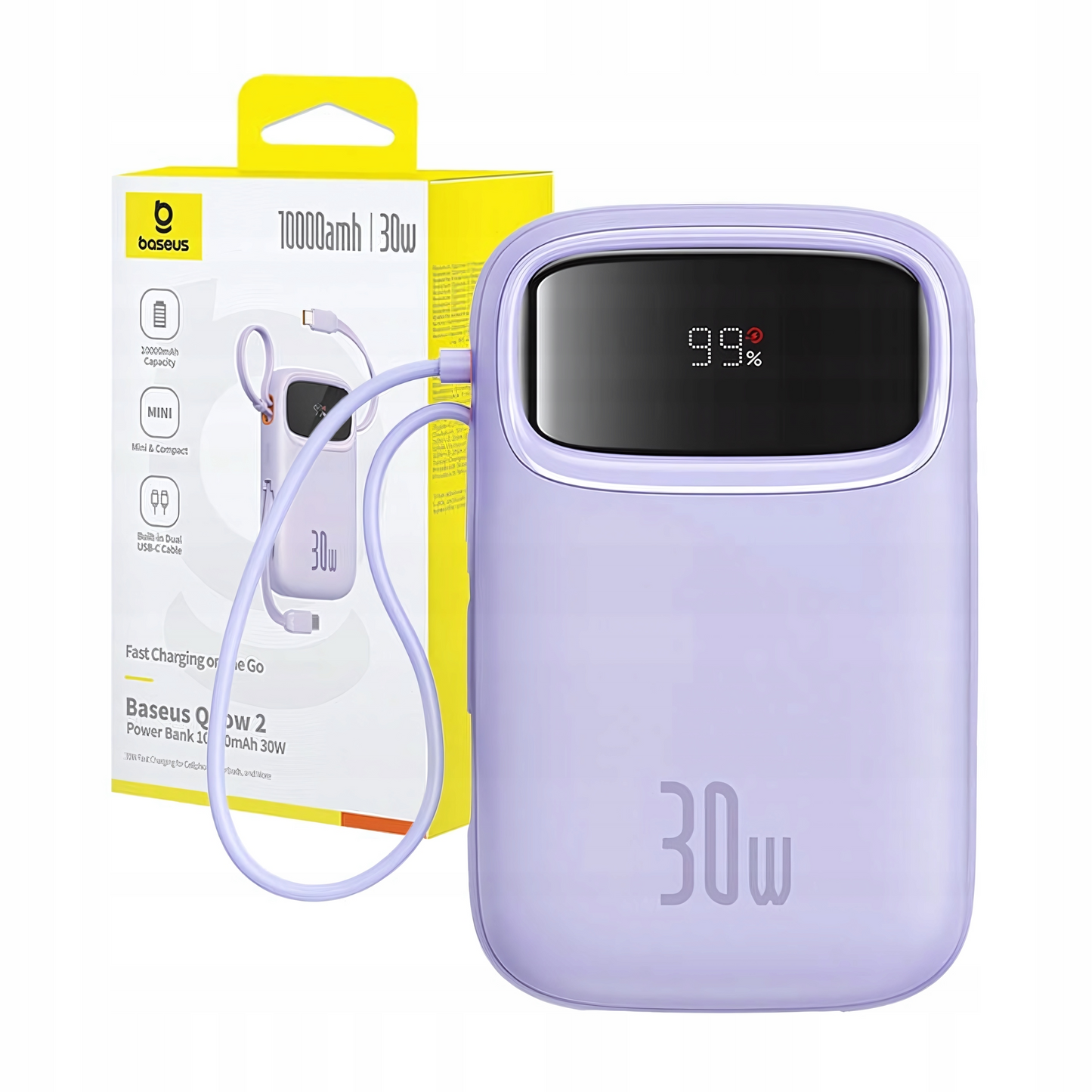 Εξωτερική Μπαταρία Baseus Qpow2, 10000mAh, 30W, QC + PD, 1 x USB-A - 3 x USB-C, Μωβ P10055008513-00