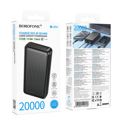 Εξωτερική Μπαταρία Borofone BJ80A Clever, 20000mAh, 22.5W, QC + PD, 1 x USB-C - 2 x USB-A, Μαύρη