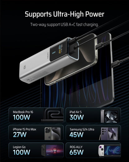 Εξωτερική Μπαταρία Cuktech, 10000mAh, 150W, QC + PD, 1 x USB-A - 1 x USB-C, Γκρι CKPB100PGLBK