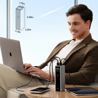 Cuktech External Battery, 20000mAh, 210W, QC + PD, 1 x USB-A - 2 x USB-C, Gray CKPB200UGLGR