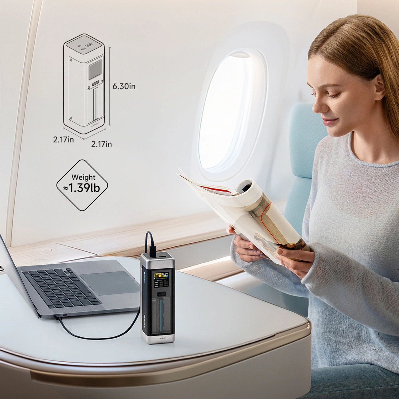 Cuktech External Battery, 25000mAh, 210W, QC + PD, 1 x USB-A - 2 x USB-C, Black CUK00P23GLBK