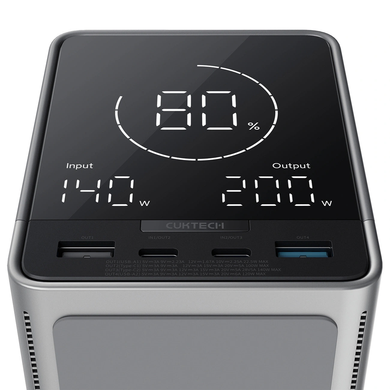 Εξωτερική Μπαταρία Cuktech, 40000mAh, 300W, QC + PD + FQI, 1 x QI - 2 x USB-A - 2 x USB-C, Μαύρο