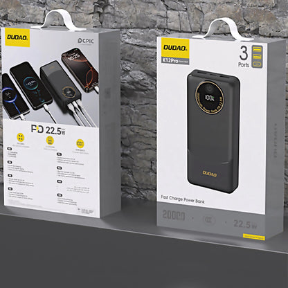 Εξωτερική Μπαταρία Dudao K12Pro, 20000mAh, 22.5W, QC + PD, 1 x USB-C - 2 x USB-A, Μαύρη